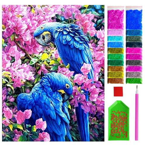 ARTULIO Diamond Painting Set - Blaue Wellensittiche unter Blumen - 30x40 cm – 5D Diamant Painting Bilder DIY, Diamond Painting Erwachsene von ARTULIO