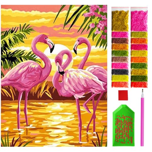 ARTULIO Diamond Painting Set - Flamingo im Sonnenuntergang - 30x40 cm – 5D Diamant Painting Bilder DIY, Diamond Painting Erwachsene von ARTULIO