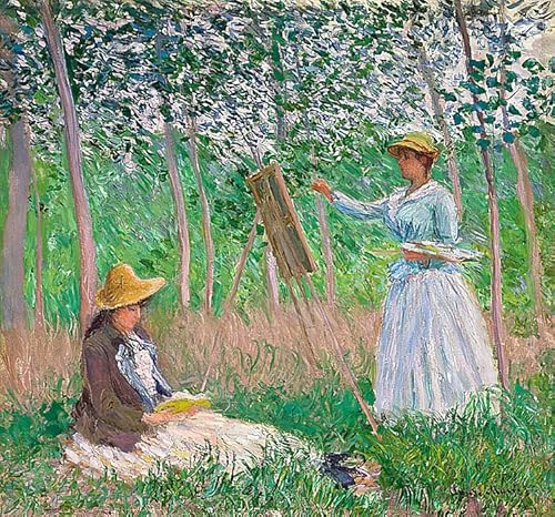 ARTXLXXBN Berühmte Gemälde Gemälde Fotodruck Malerei Poster Im garten von giverny blanche hoschedé an der staffelei und suzanne hoschedé Beim Lesen von claude monet für Wohnzimmerdekoration 60x90cm von ARTXLXXBN