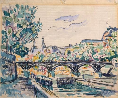 ARTXLXXBN Gemälde Fotodruck Ufer der Seine in der Nähe der Pont Des Arts mit Blick auf den Louvre Feder und Tinte mit WC und Gouache auf Papier von Paul Signac für Wohnzimmerdekoration 60x90cm von ARTXLXXBN