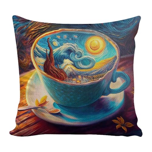 ARVALOLET 11ct Eco-Cotton-Faden Starry Coffee Cup Tasse Kreuzstich Kissen machen Kit 45x45 cm Kreuzstich Handwerkskissenbezug Nadel for Anfänger von ARVALOLET