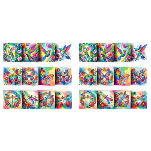 ARVALOLET 24 Pack 5d Diamond Malerei Kit, Spezialform Hummingbird DIY Diamond Malerei -Malkarte Schmetterling Strass Strsestone Malkarten Kit Dragonfly Grußkarte for Familienfreunde Geschenk von ARVALOLET