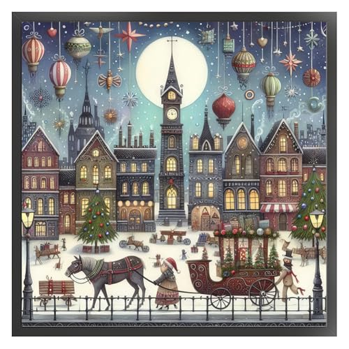 ARVALOLET Vollstick-Öko-Baumwollgarn 14-Karat-Druck Malerei Kreuzstich Weihnachtsszene 50x50 cm Malerei von ARVALOLET