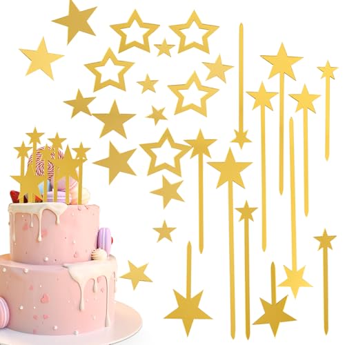 29 Stück Gold Sterne Tortenaufleger, Goldene Sterne Tortendeko Cake Topper, Geburtstag Stern Torten Deko, Happy Birthday Stern Tortendeko Cake Topper, Sterne Birthday Cake Toppers von ARVOV