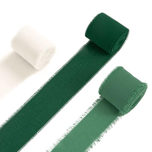 4cm x 15m Chiffonband, Schleifenband, Geschenkband Breit, Satinband, Stoff Chiffonband, Hochzeit Stoffband Fransenband für Geschenk Verpackung, Hochzeit Dekor, Urlaub Dekor (Grüne Serie) von ARVOV