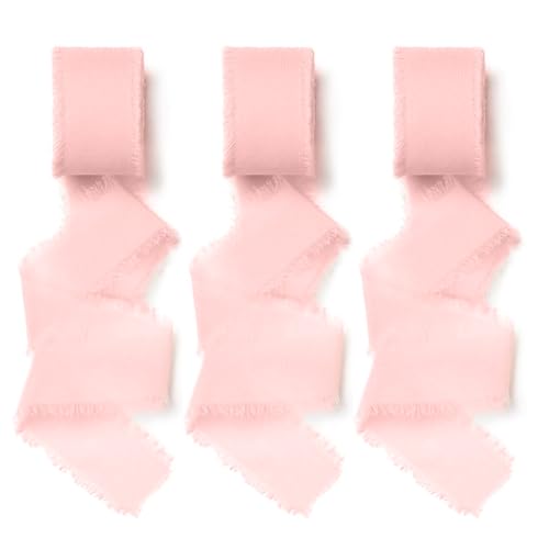 4cm x 15m Chiffonband, Schleifenband, Geschenkband Breit, Satinband, Stoff Chiffonband, Hochzeit Stoffband Fransenband für Geschenk Verpackung, Hochzeit Dekor, Urlaub Dekor (Hell-Pink) von ARVOV