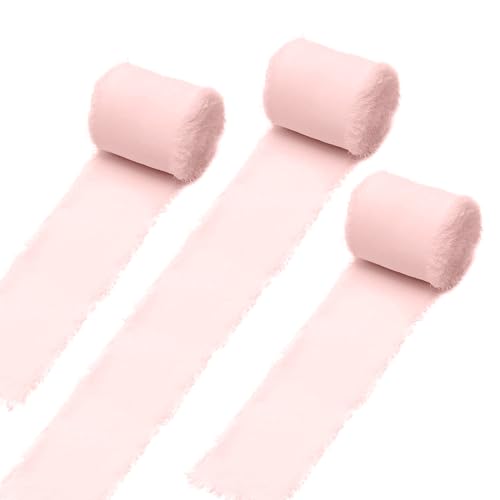 4cm x 15m Chiffonband, Schleifenband, Geschenkband Breit, Satinband, Stoff Chiffonband, Hochzeit Stoffband Fransenband für Geschenk Verpackung, Hochzeit Dekor, Urlaub Dekor (Hell-Pink) von ARVOV