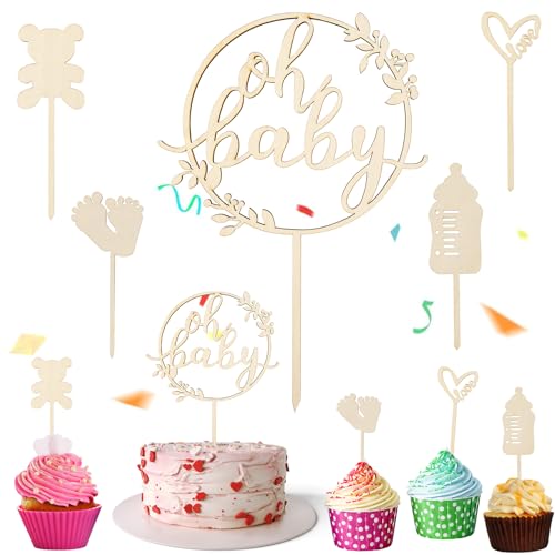 5PCS Oh Baby Cake Topper, tortendeko babyparty, cake topper babyparty, Gender Reveal Tortendeko, Tortendeko Baby, Kindertaufe Schmücken Tortenaufsatz, Oh Baby Tortendeko für Babyparty Baby Shower Deko von ARVOV