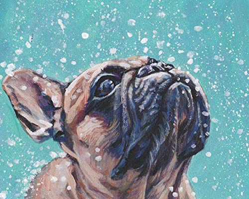 ARjzap DIY Malen Nach Zahlen_Französische Bulldogge im Schnee_Handgemalt Ölgemälde Kits Auf Leinwand Geschenk Für Frauen Mama Tochter_30x40cm Frameless von ARjzap