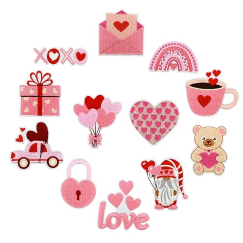 12 Stück Valentinstag Bügelbilder rosa zum Aufbügeln oder Aufbügeln kleine Aufnäher zum Aufbügeln mit Herzbuchstaben und Ballon-Design, niedliches DIY-Reparaturflicken für Paare, Kleidung, Rucksack, von ASABITE