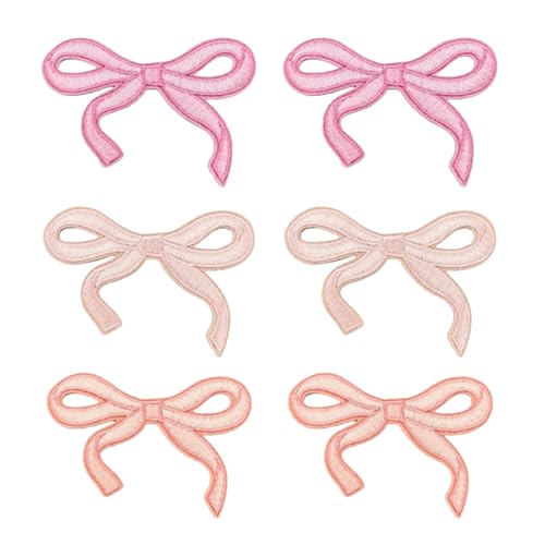 6 x rosa Schleifen-Aufnäher zum Aufbügeln für Kleidung, Schleife, zum Aufnähen, kleine bestickte Flicken, niedliche Schleifen-Applikation zum Selbermachen, Nähen, Jeans, Hut, Jacken, Rucksäcke von ASABITE