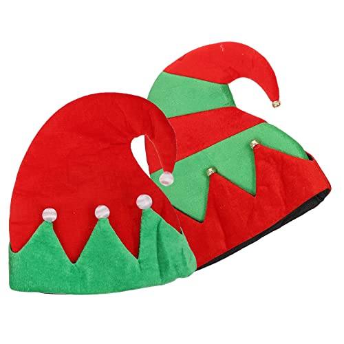 ASAKKURA 2st Weihnachtselfenmütze Abschlussball Requisiten Kreative Weihnachtsrequisiten Jingle Bells Weihnachtsmütze Weihnachtselfen Mützen Elf Cosplay-hut Elf Partyhüte Grüne Hüte Stoff von ASAKKURA