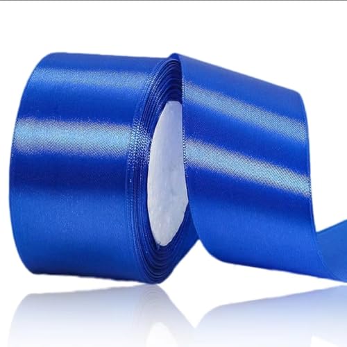 ASALZBOAY Geschenkband Blau 50 mm Breit,23 Meter Satinbänder Royalblau Stoff Schleifenband Kunsthandwerk,Hochzeitsdekoration, Weihnachten, Haarbögen, Blumensträuße, Geburtstag und Geschenkverpackung von ASALZBOAY