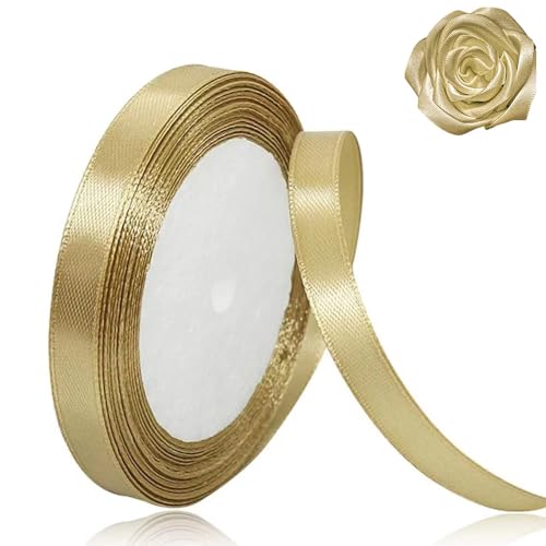 Champagner-Goldband, 10 mm, für Weihnachts-Party-Dekorationen, 23 m, Champagner-Gold-Satinband für Geschenkverpackungen, Basteln, Hochzeitsfeier, Haarschleifen, Blumensträuße, Jubiläen, Babypartys von ASALZBOAY