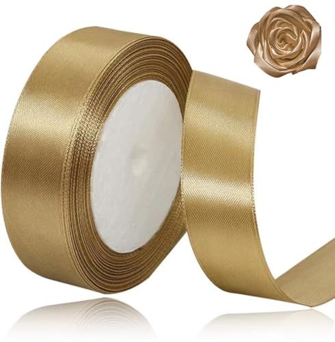 Champagner-Goldband, 20 mm, für Weihnachts-Party-Dekorationen, 23 m, Champagner-Gold-Satinband für Geschenkverpackungen, Basteln, Hochzeitsfeier, Haarschleifen, Blumensträuße, Jubiläen, Babypartys von ASALZBOAY