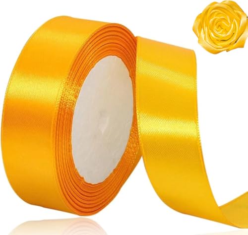 Gelbes Satinband für Weihnachtsfeiern, 20 mm, 23 m, gelbes Satinband für Geschenkverpackungen, Basteln, Hochzeit, Weihnachten, Haarschleifen, Blumensträuße, Jubiläen, Babypartys von ASALZBOAY