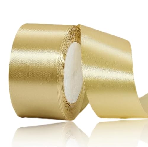 Geschenkband Gold 50 mm Breit,23 Meter Satinbänder Gold Stoff Schleifenband Kunsthandwerk, Kränze, Hochzeitsdekoration, Weihnachten, Haarbögen, Blumensträuße, Geburtstag und Geschenkverpackung von ASALZBOAY