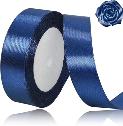 Marineblaues Satinband für Weihnachtsfeiern, 20 mm, 23 m, dunkelblaues Satinband für Geschenkverpackungen, Basteln, Hochzeit, Weihnachten, Haarschleifen, Blumensträuße, Jubiläen, Babypartys von ASALZBOAY