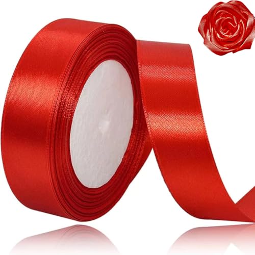 Rotes Band 20 mm für Weihnachtsfeier-Dekorationen, 23 m, rotes Satinband für Geschenkverpackungen, Basteln, Hochzeitsfeier, Weihnachten, Haarschleifen, Blumensträuße, Jubiläen, Babypartys von ASALZBOAY