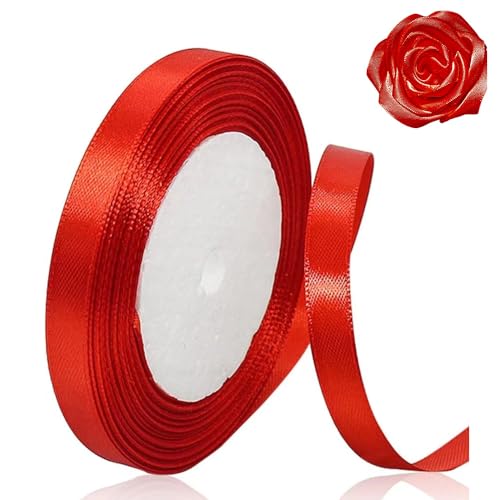 Rotes Satinband, 10 mm für Weihnachtsfeiern, 23 m, rotes Satinband für Geschenkverpackungen, Basteln, Hochzeit, Weihnachten, Haarschleifen, Blumensträuße, Jubiläen, Babypartys von ASALZBOAY