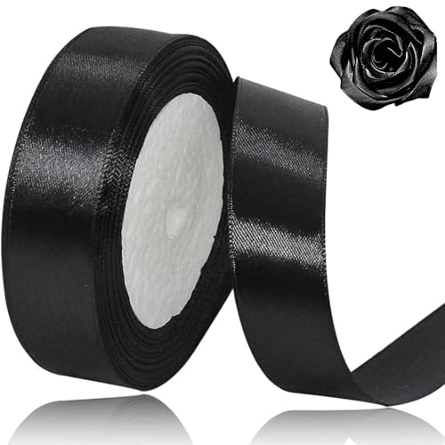 Schwarzes Satinband für Weihnachtsfeiern, 20 mm, 23 m, schwarzes Satinband für Geschenkverpackungen, Basteln, Hochzeit, Weihnachten, Haarschleifen, Blumensträuße, Jubiläen, Babypartys von ASALZBOAY