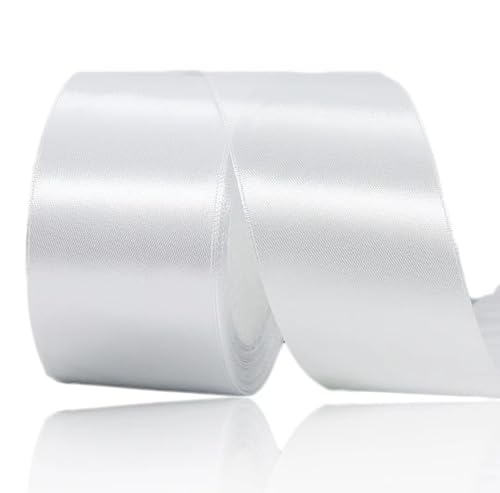 Geschenkband weiß 50 mm Breit ,23 Meter Satinbänder Weiss Stoff Schleifenband Kunsthandwerk, Kränze, Hochzeitsdekoration, Weihnachten, Haarbögen, Blumensträuße, Geburtstag und Geschenkverpackung von ASALZBOAY