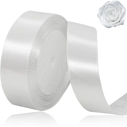 Weißes Satinband für Weihnachtsfeiern, 20 mm, 23 m, weißes Satinband für Geschenkverpackungen, Basteln, Hochzeit, Weihnachten, Haarschleifen, Blumensträuße, Jubiläen, Babypartys von ASALZBOAY