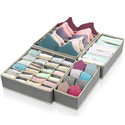 ASANMU sortierbox,schubladen organizer,organizer,aufbewahrungsbox,organizer schublade,für Schubladen Faltbare BH Organizer Ordnungsbox Faltbox Stoffbox für Büstenhalter Socken Dessous (Grau) von ASANMU