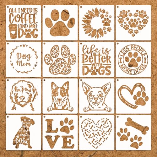 Hunde-Schablonen Malvorlagen zum Selbermachen: Hundepfotenabdruck-Schablonen auf Holz, wiederverwendbar, Liebeshund, Malschablonen, Vorlagen, Basteln, Scrapbooking, Holz, Heimbedarf (16 Stück) von ASBEFORE