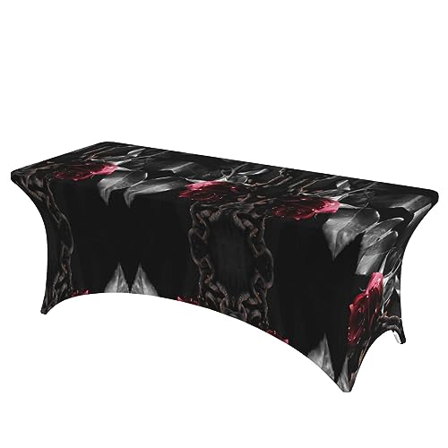 ASEELO 183 x 76 cm Rechteckige Tischdecke Gothic Schwarze Rosen Print Dekorative Tischdecke Abwischbare Tischdecke für Esszimmer Teetisch und Indoor Outdoor von ASEELO