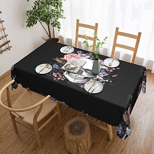 ASEELO Rechteckige Tischdecke, mit Totenkopf-Blumenmuster, abwischbar, wasserdicht, für den Außenbereich, Esszimmer, Partys, Garten, 137 x 183 cm von ASEELO