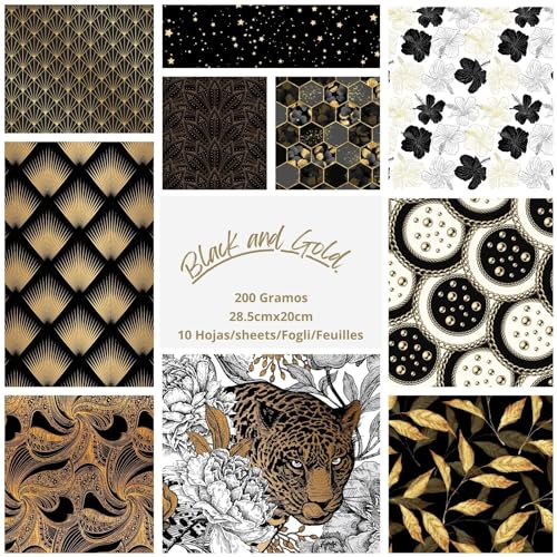 ASENME Scrapbook-Kit, Scrapbook-Kit, Scrapbooking-Kit Papier (Schwarz und Gold, 10 Einheiten) von ASENME