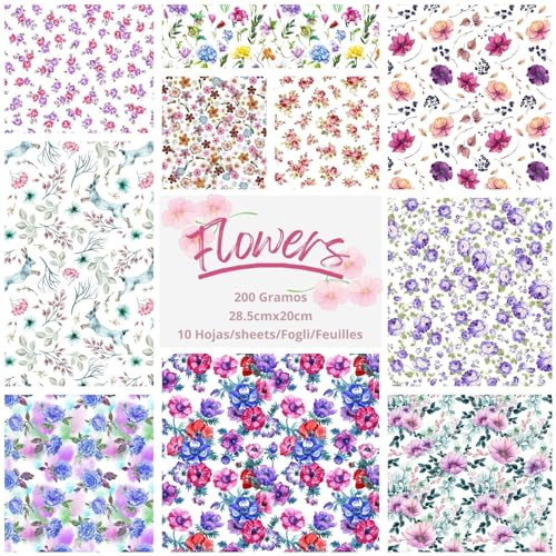 ASENME Scrapbook-Papier, Scrapbooking-Papier 200 g, 10 Blatt A4-Format Papier (Blumen 1, 10 Einheiten) von ASENME