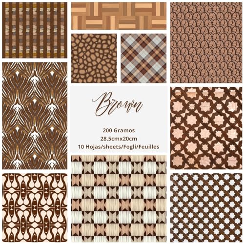 ASENME Scrapbooking-Papierset, 10 Designs, A4-Format Papier (Braun, 10 Einheiten) von ASENME