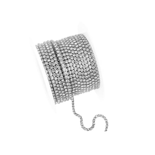 10 Yards 2.5 mm Strassband Strasskette Strasssteine Glitzerband zum Aufnähen Paillettenband Strass Borte Basteln Kristall für Schmuck Machen Nähen DIY Hochzeits Deko (Silber) von ASFWAGQ