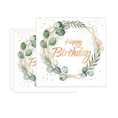 40 Stück Servietten Geburtstag Eukalyptus, Deko Tischdeko 33x33cm Taufe Happy Birthday Servietten, Servietten Eukalyptus Grün, Geburtstagsdeko Servietten Tischdeko Geburtstag für Party Geburtstags von ASFWAGQ