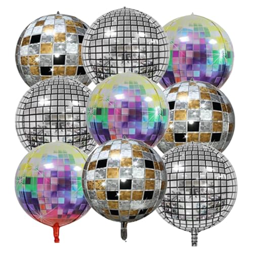 9 Stück Disco Ballons Folienballon Discokugel 4D Luftballon Folienballon 80er 90er Jahre Retro Geburtstags Karneval Party Deko Hip Hop Mottoparty Ballons von ASFWAGQ