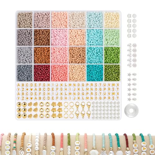 ASFWAGQ 3mm Bunte Perlen Für Armbänder, 24 Bunte Makkaron Matte zum Auffädeln Set Mini Perlenset Charm Kit für Weihnachten DIY Bracelet Making Kit, Partys, Feiertage von ASFWAGQ