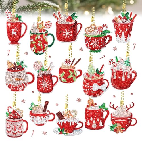 ASFWAGQ Painting Diamond Set 15 Stück Weihnachten Schlüsselanhänger 5D Diamant Malerei Anhanger DIY Basteln Erwachsene Mädchen Jungen für Weihnachtsschmuck Weihnachtsbaumdekoration Raumschmuck von ASFWAGQ