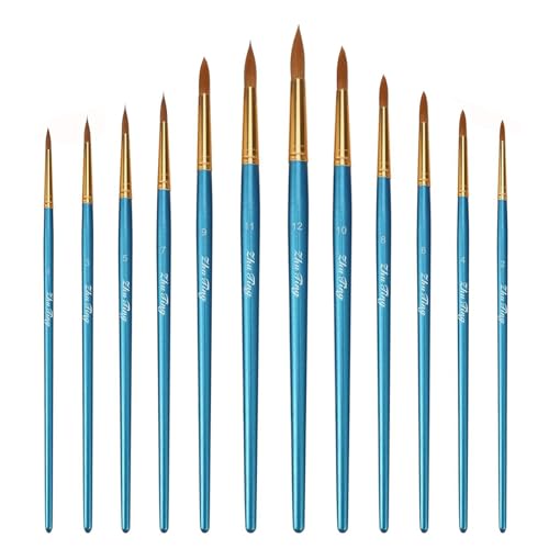 Pinsel teiliges Set, Nylon Pinsel, 12 Stück Nylonhaar Künstler Acrylpinsel für Aquarell Acryl Ölgemälde (Blau) von ASFWAGQ