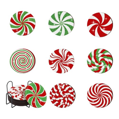 Weihnachten Untersetzer Bierdeckel 8er-Set mit Halter Diamond Painting Set 5D Diamant Painting Tischdekoration für Jungen Mädchen Erwachsene Basteln DIY von ASFWAGQ