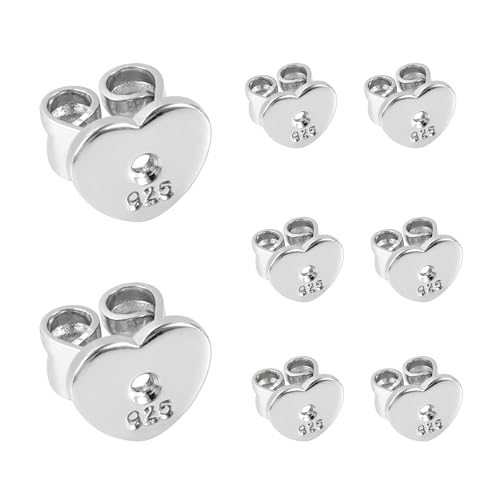 Ohrringverschlüsse Sterling Silber 925 Ohrstecker Verschlüsse, 8 Stück Herz Ohrring Stecker Pfosten Stop Hypoallergen Herz Ohrstopper Sicher Ersatz Flach Schmetterling Verschlüsse Schmuckherstellung von ASH'S CHOICE