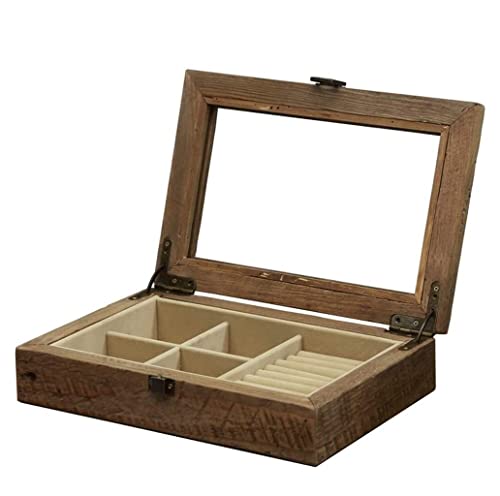 ASHSDI Schmuckaufbewahrung 2-in-1-Schmuckbox Aus Massivholz Im Retro-Stil Mit Klarglasdeckel, Ohrring-Organizer Und Ringbox. Schmuckschatulle Schmuckschrank von ASHSDI