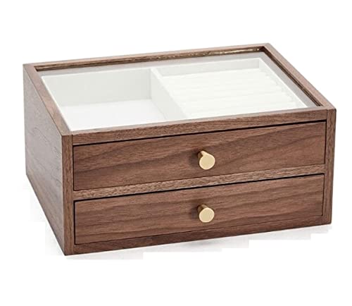 ASHSDI Schmuckaufbewahrung Holz Schmuckschatulle Schmuck Organizer Box Zweilagig Schmuckschatulle Für Damen Vitrine Mit Glasring Vintage Nussbaum Schmuckschatulle Schmuckschrank von ASHSDI