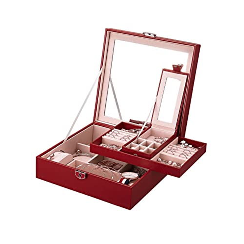 ASHSDI Schmuckaufbewahrung Kleine Schmuckschatulle 2 Schicht Leder Reise Schmuck Organizer Etui Mit Spiegel Tragbare Schmuckaufbewahrung Display Für Frauen Mädchen Schmuckschatulle Schmuckschrank(C) von ASHSDI