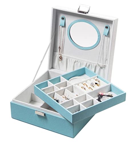 ASHSDI Schmuckaufbewahrung PU-Leder-Schmuckschatulle Mit Tragbarem Reise-Schmuck-Organizer Und Abnehmbaren Halsketten, Haken, Würfeln, Überdachtem Fach Schmuckschatulle Schmuckschrank(Light Blue) von ASHSDI