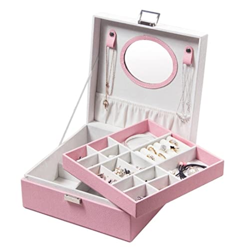 ASHSDI Schmuckaufbewahrung PU-Leder-Schmuckschatulle Mit Tragbarem Reise-Schmuck-Organizer Und Abnehmbaren Halsketten, Haken, Würfeln, Überdachtem Fach Schmuckschatulle Schmuckschrank(Pink) von ASHSDI