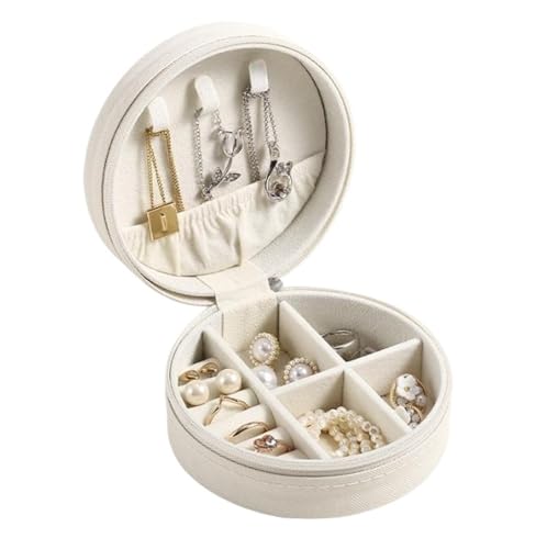 ASHSDI Schmuckaufbewahrung Schmuck-Aufbewahrungsboxen Mit Kleiderbügeln, Organizer-Box, Doppellagig, Tragbar, Kleine, Einfache Box Schmuckschatulle Schmuckschrank(White) von ASHSDI