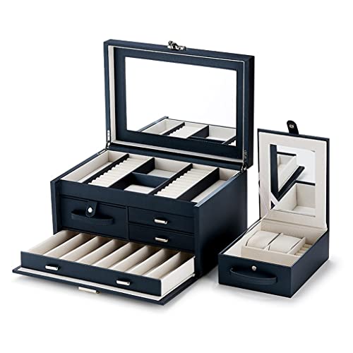 ASHSDI Schmuckaufbewahrung Schmuckkiste Großer Schmuck Organizer Box mit Spiegel Schmucklagerung mit Schubladen Schmuck Fallboxen Geschenk for Frauen Mädchen Schmuckschatulle Schmuckschrank(Black) von ASHSDI