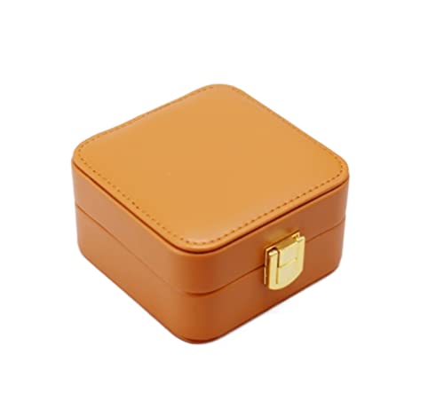 ASHSDI Schmuckaufbewahrung Schmuckschatulle Reiseschmuckschatulle Kleiner Verspiegelter Schmuck-Organizer Tragbarer Reisekoffer Halskette PU-Aufbewahrung Schmuckschatulle Schmuckschrank(Orange) von ASHSDI